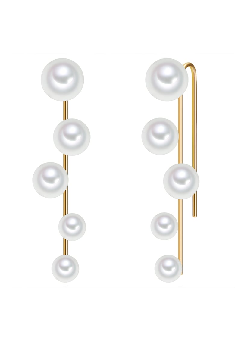 Cercei drop placati cu aur 14K si decorati cu perle 22513 - Auriu