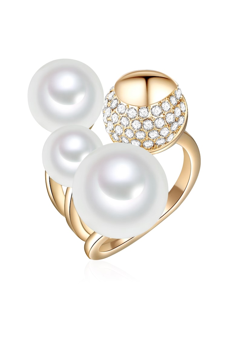 Inel placat cu aur de 14K si decorat cu cristale si perle sintetice 22557 - Auriu