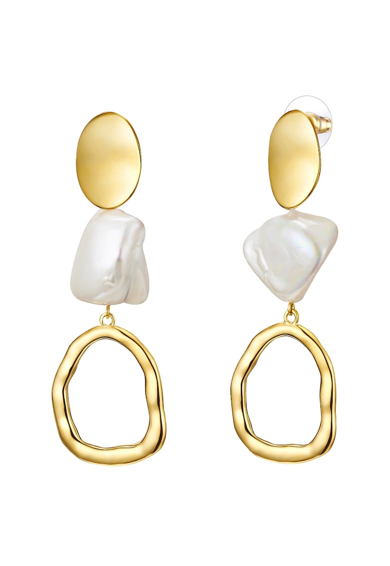 Cercei placati cu aur de 14K si decorati cu perle 22539 - Auriu