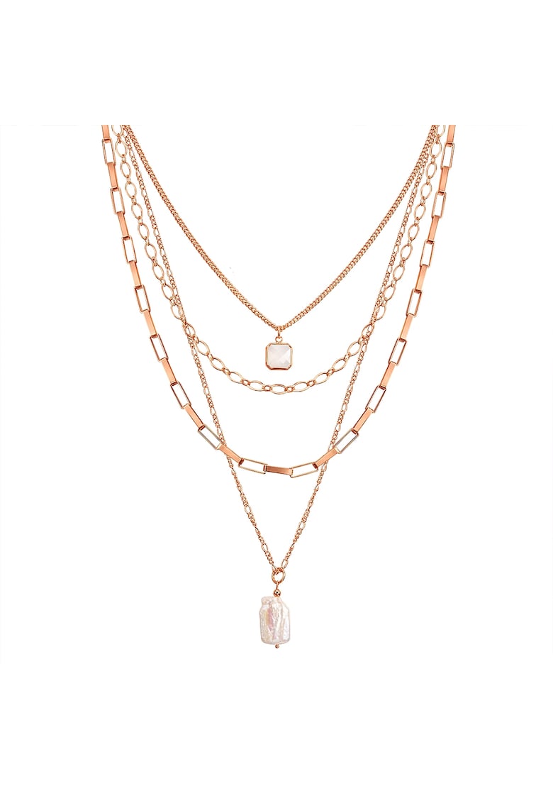 Colier 4in1 cu perla si cristal - Auriu