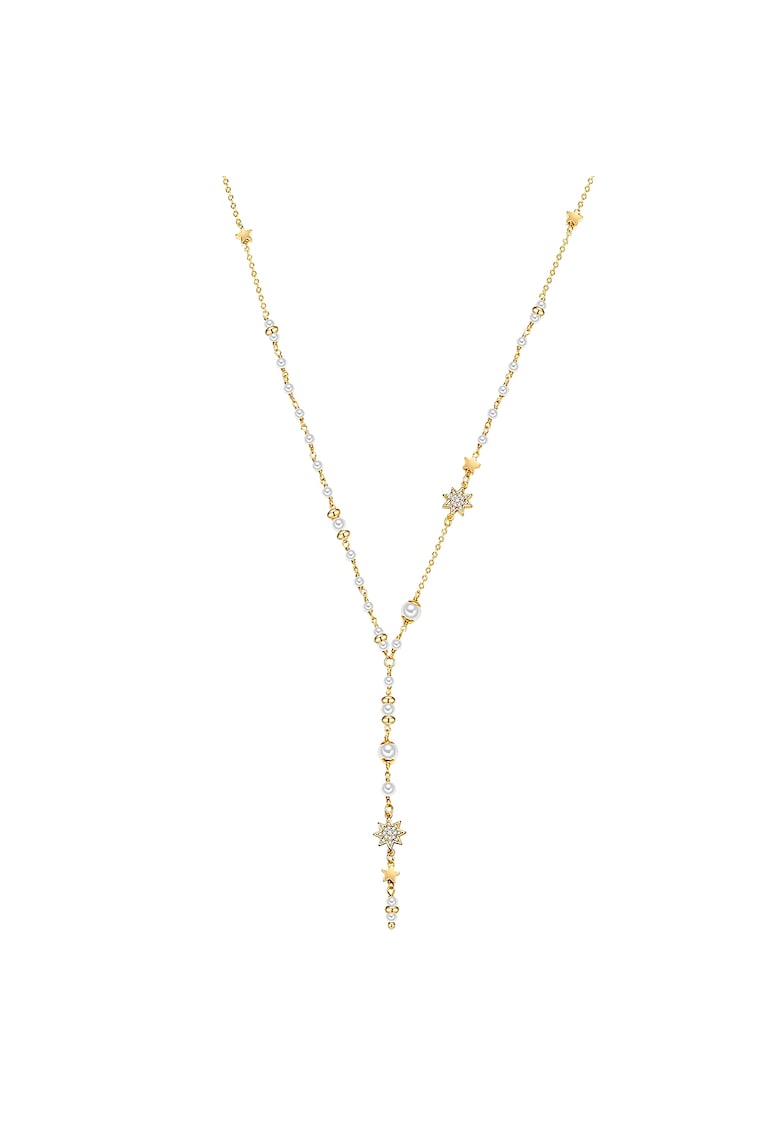 Colier placat cu aur de 14K si decorat cu perle sintetice si zirconia - Auriu