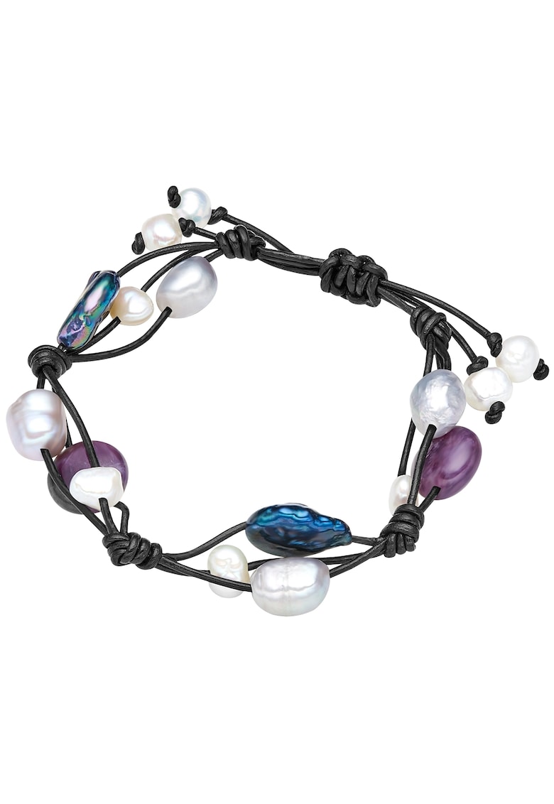 Bratara de piele cu perle si ametist - Multicolor