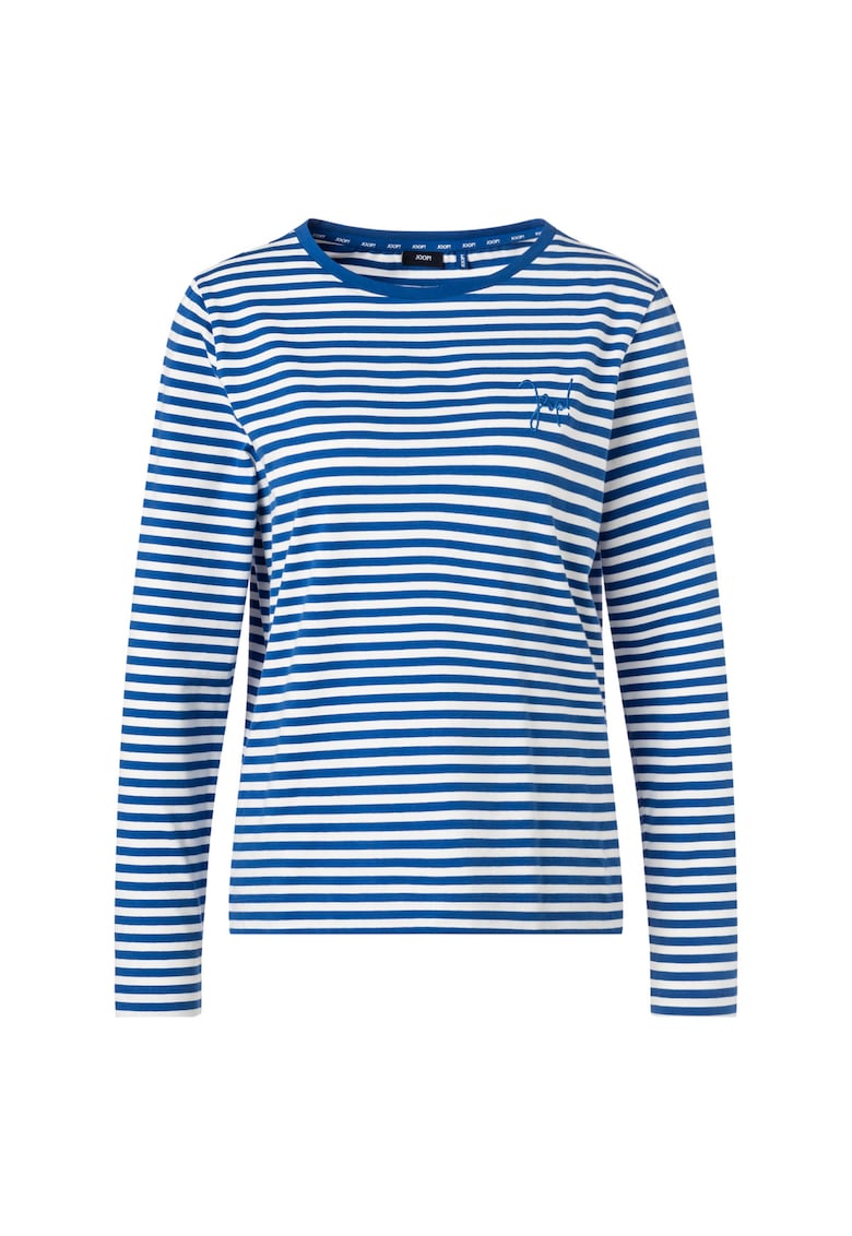 Bluza in dungi cu logo brodat - Alb/Albastru royal