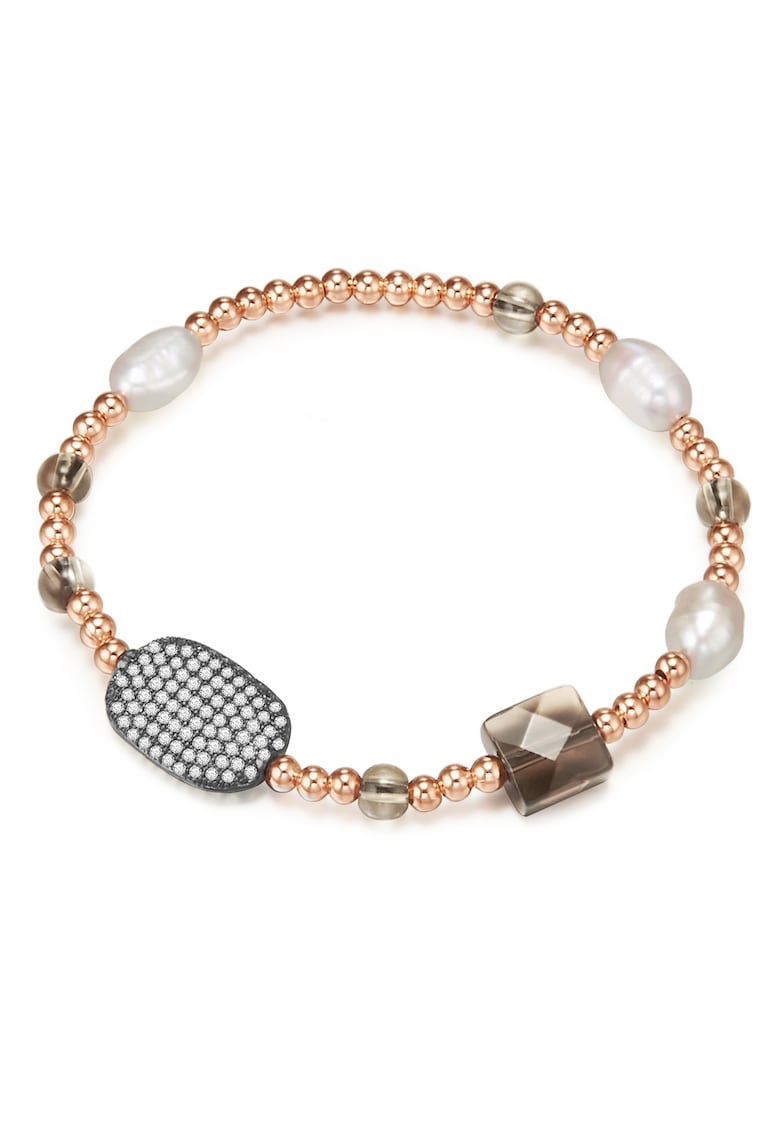 Bratara placata cu aur de 14K si decorata cu perle si zirconia - Auriu rose