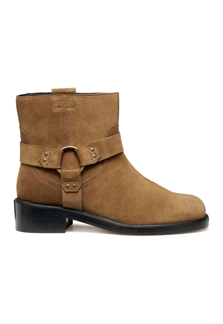 Oferte la Ghete biker de piele intoarsa cu varf patrat - Caramel