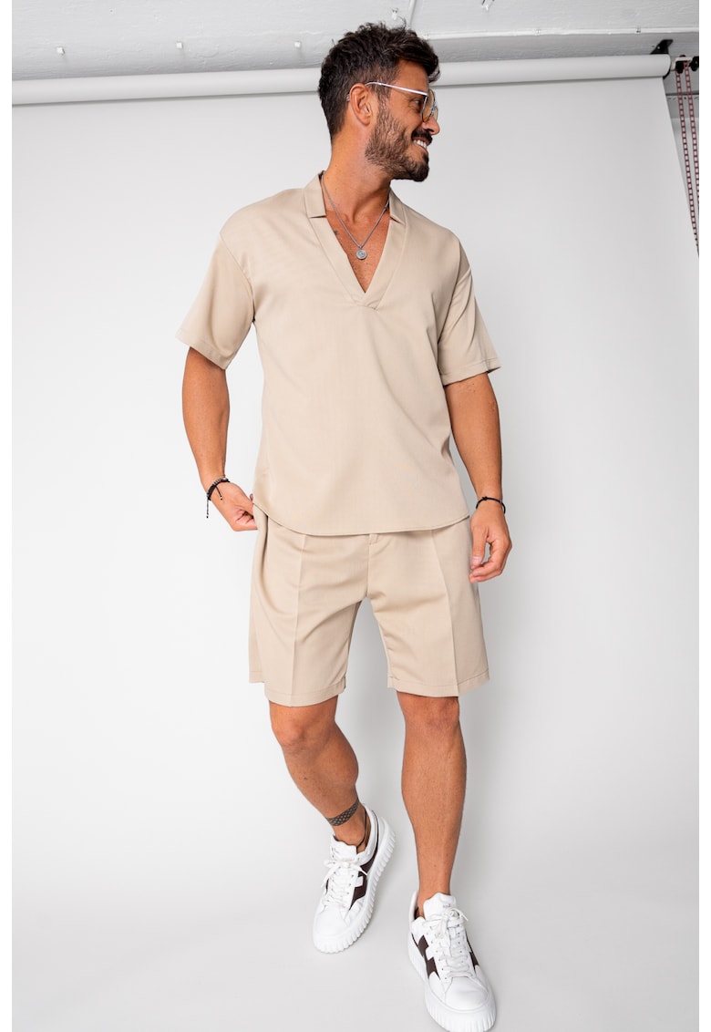 Oferte la Set Como bluza V-cut si pantaloni scurti Beige 16740 - Bej