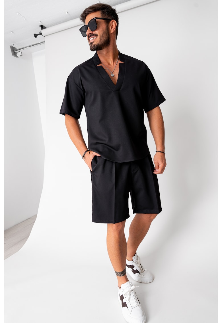 Oferte la Set Como bluza V-cut si pantaloni scurti Black 16735 - Negru