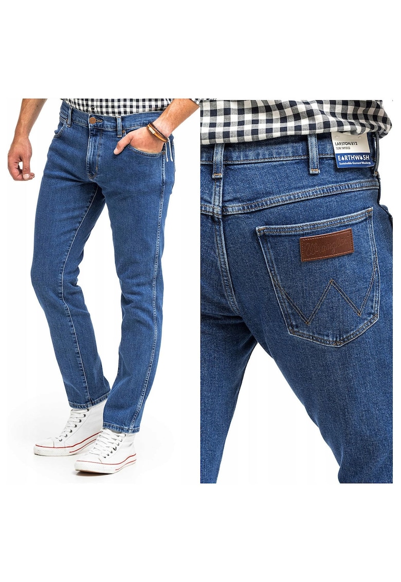 Oferte la Blugi Barbati -  Larston - W36-L32 - 100% Bumbac - Fermoar - Lungi - Talie Joasa - 5 Bunzuare - High-Quality - Albastru
