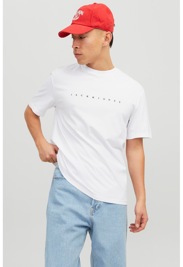 Oferte la Tricou cu decolteu la baza gatului si imprimeu logo - Alb