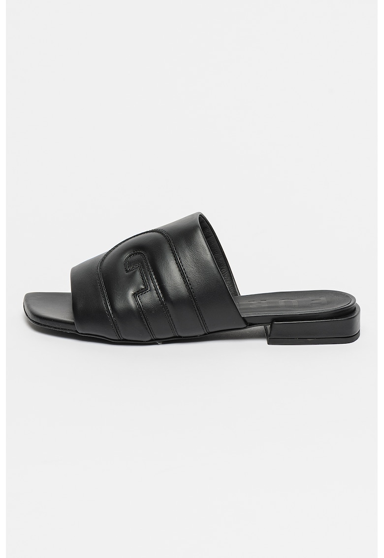 Papuci de piele cu monograma - Negru
