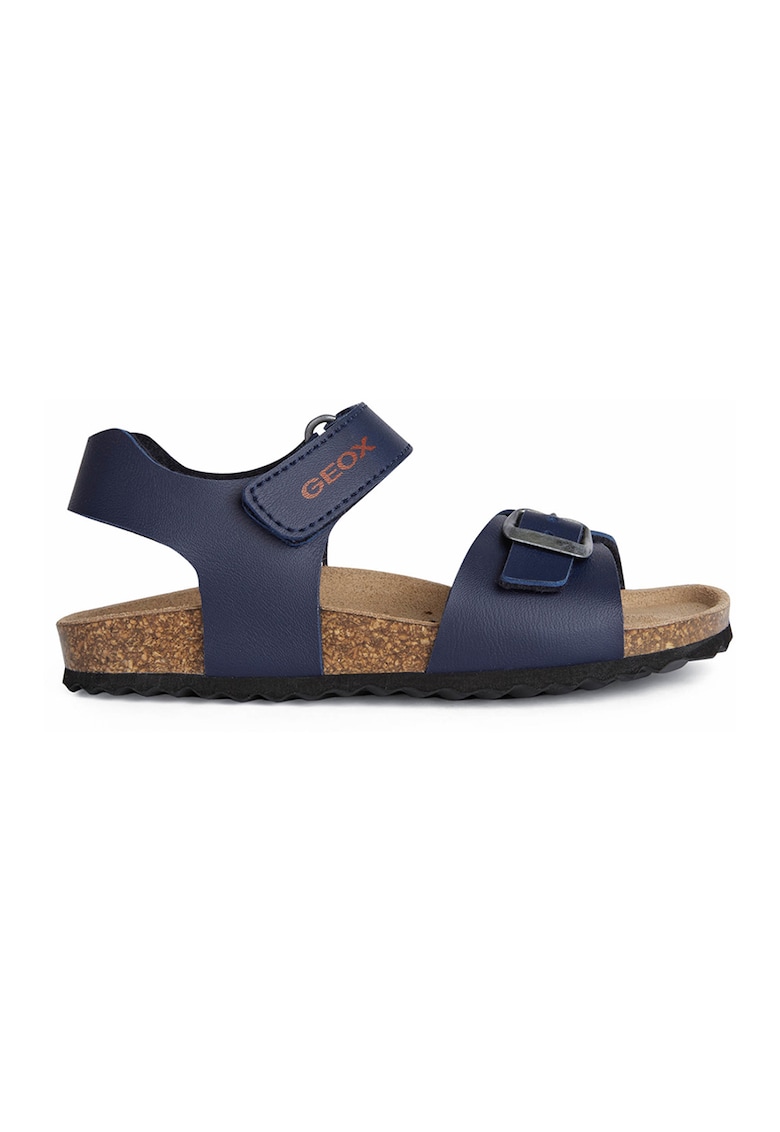Sandale de piele ecologica cu barete cu velcro - Albastru inchis