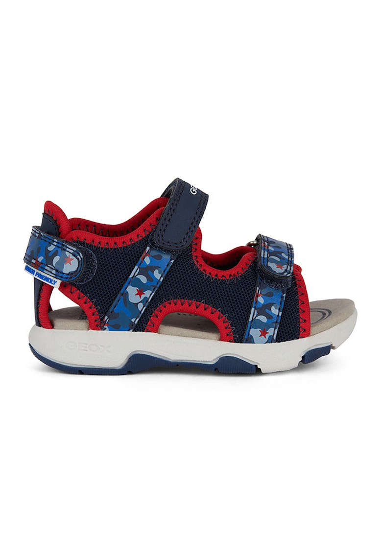 Sandale din material textil si piele ecologica - Rosu/Bleumarin