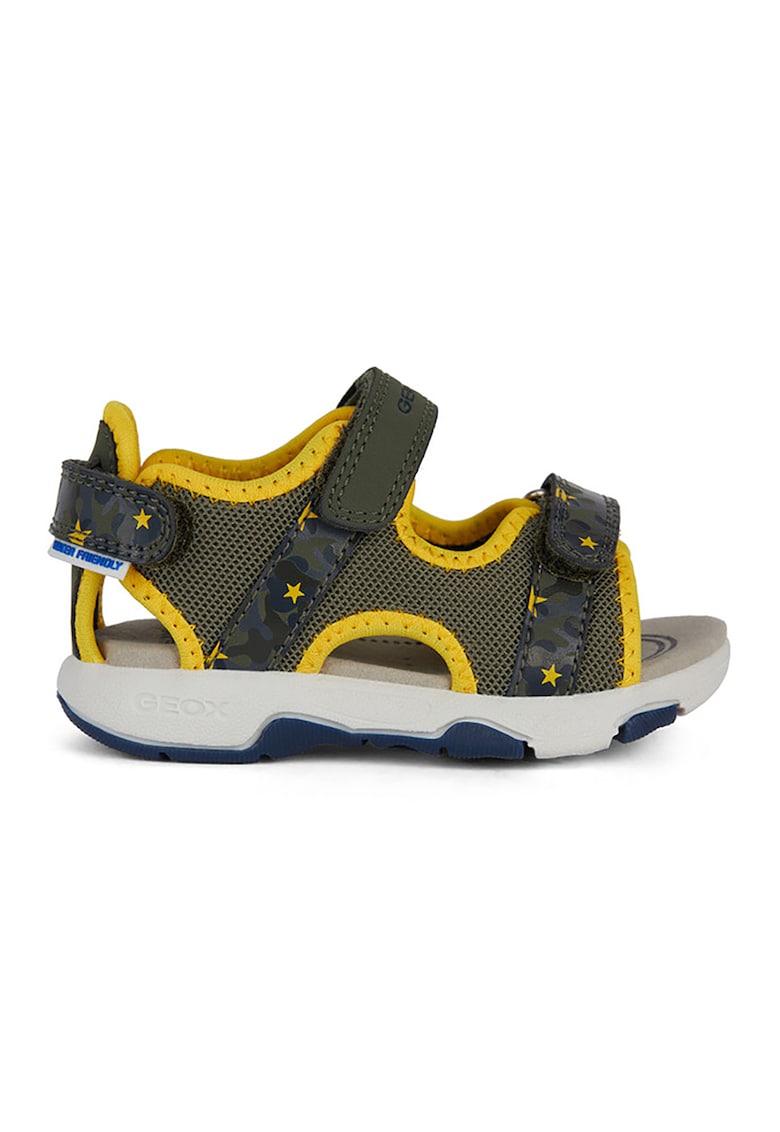 Sandale din material textil si piele ecologica - Galben/Kaki