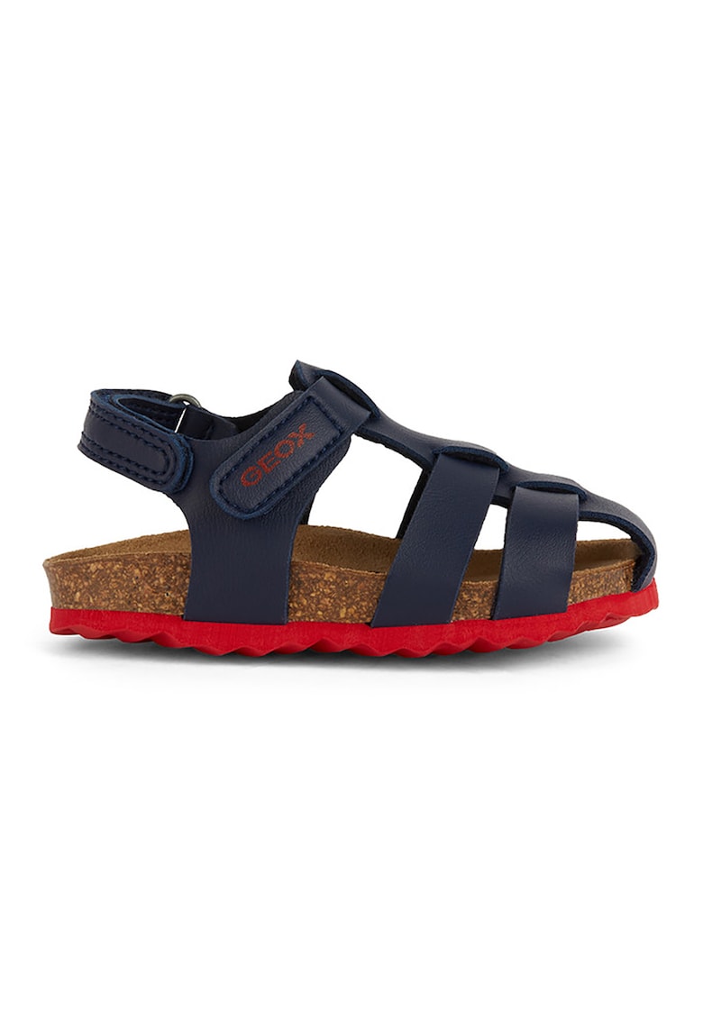 Sandale din piele ecologica cu inchidere velcro - Rosu/Bleumarin