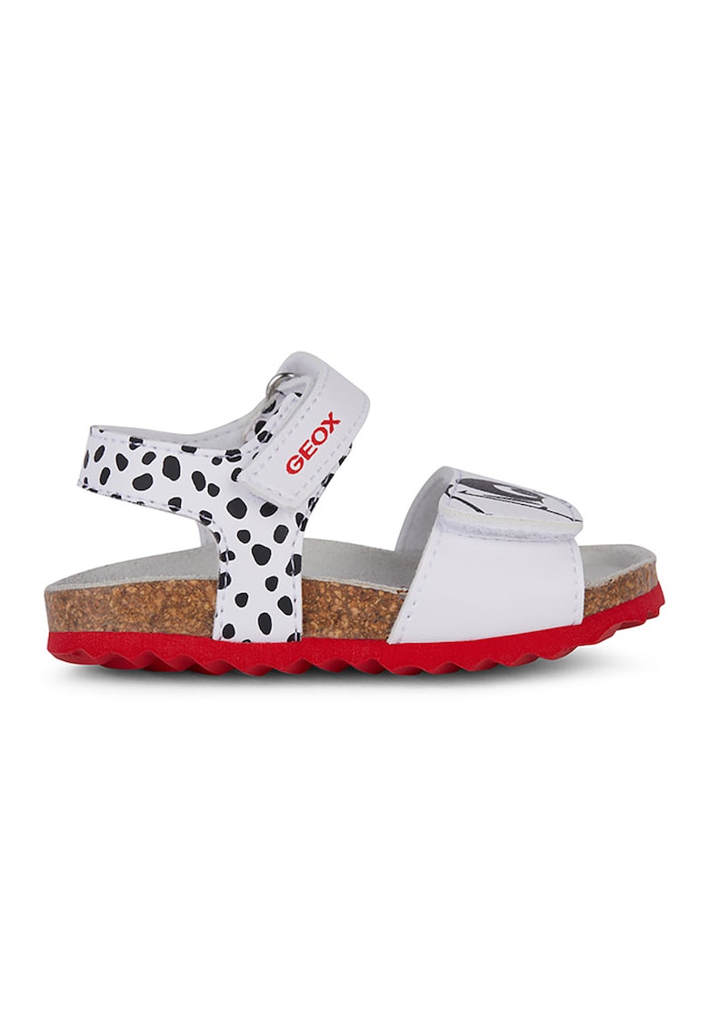 Sandale din piele ecologica cu model cu 101 dalmatieni - Alb/Negru
