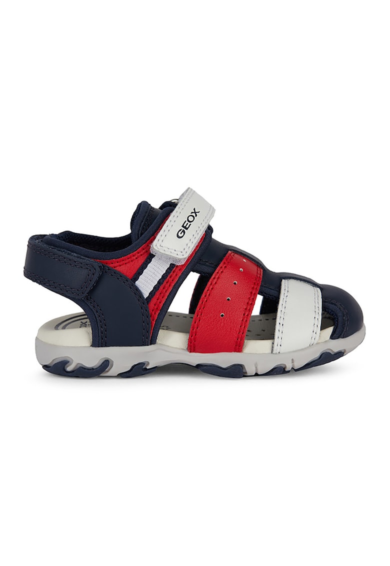Sandale cu inchidere velcro si detalii din piele - Rosu/Bleumarin