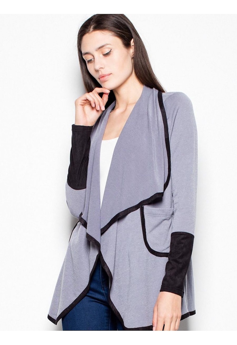 Oferte la Cardigan dama -  elegant - gri - cu guler captusit - poliester