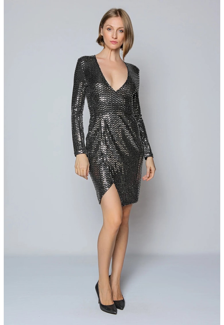 Oferte la Rochie stralucitoare cu decolteu adanc in V - Negru