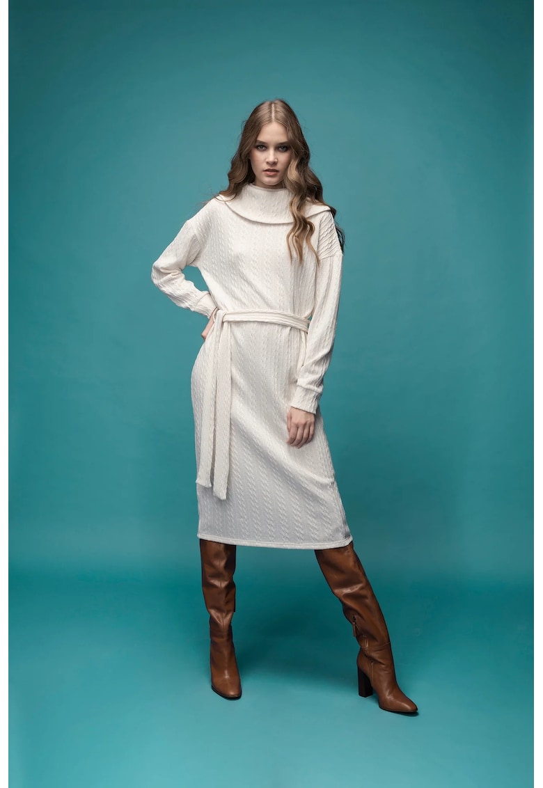 Oferte la Rochie midi cu maneci cazute si cordon Elvi - Alb