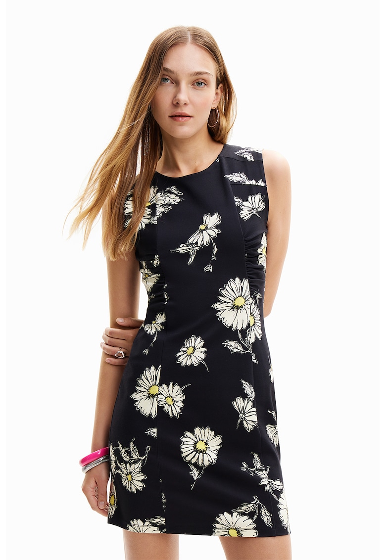 Oferte la Rochie mini cu model floral - Alb/Negru/Galben