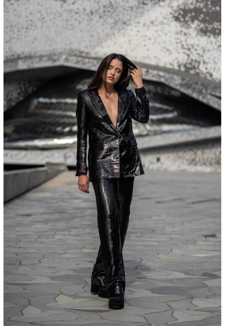 Oferte la Pantaloni evazati cu paiete Leo - Negru