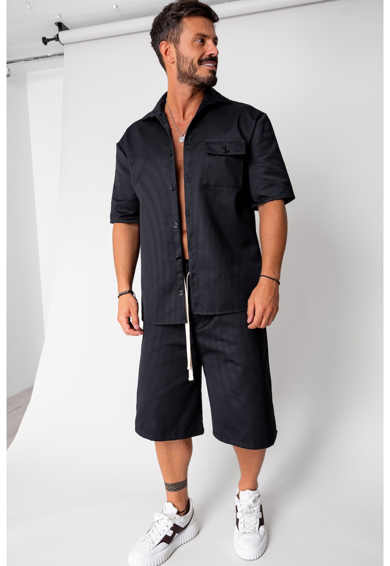 Oferte la Set camasa maneca scurta si pantalon scurt Oversized Black 16790 - Negru