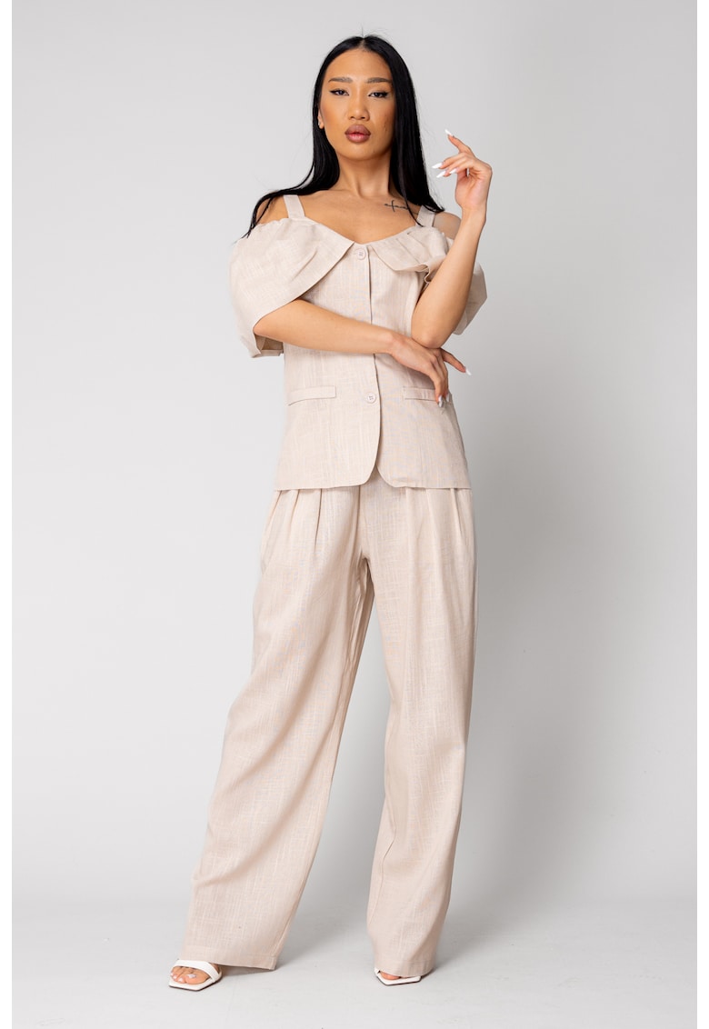 Oferte la Set Sacou cu umeri cazuti pantalon lung Beige 16633 - Bej