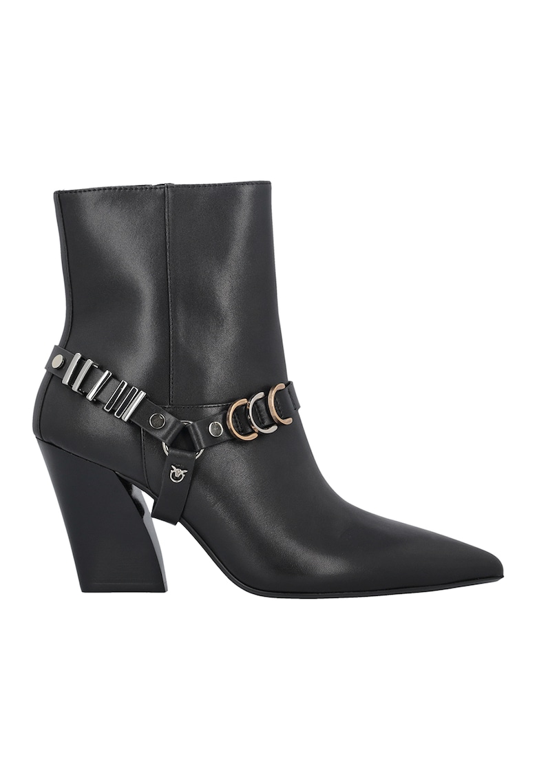 Botine de piele cu detalii metalice - Negru