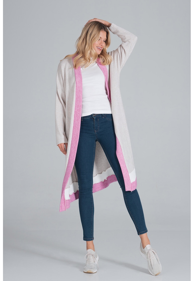 Cardigan lung  tricotaj moale - maneci lungi - multicolor - poliester - elastan - nailon