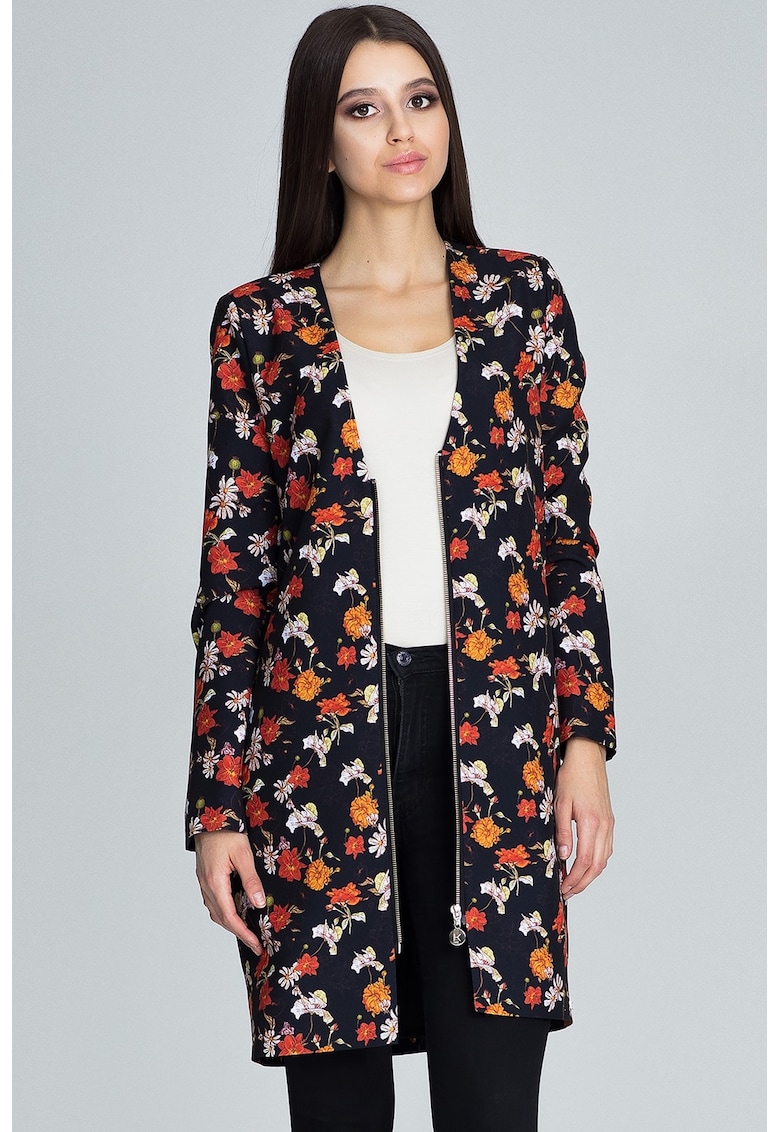 Jacheta lunga  florala - neagra - poliester 100% -