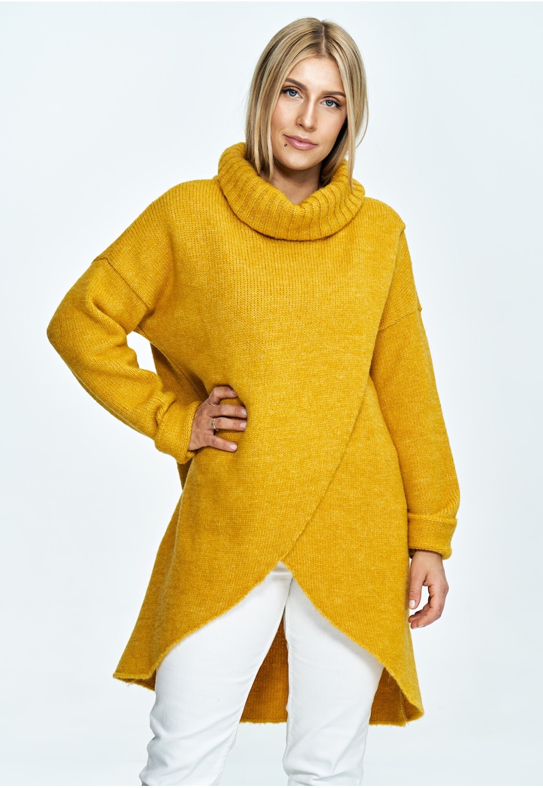 Pulover supradimensionat -  guler inalt - design tip plic - tricotat cu lana -