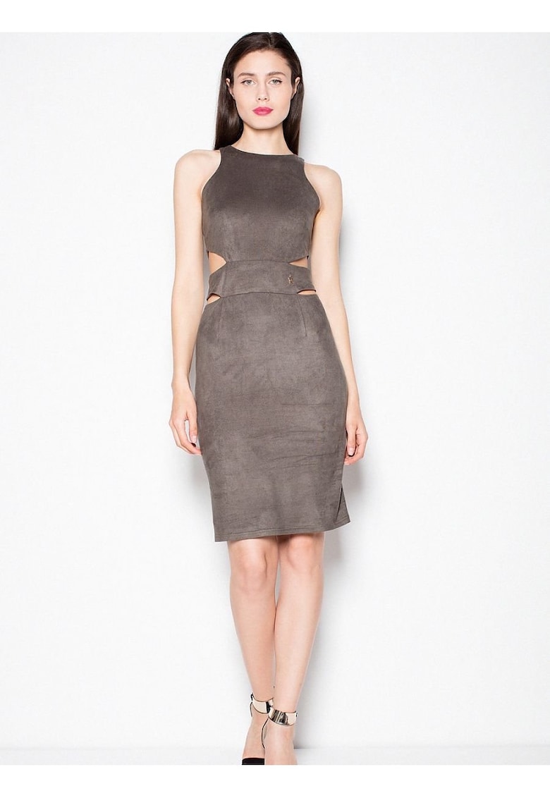 Rochie de seara  verde - piele de caprioara - decupaje talie - elastan 5% - poliester 95%