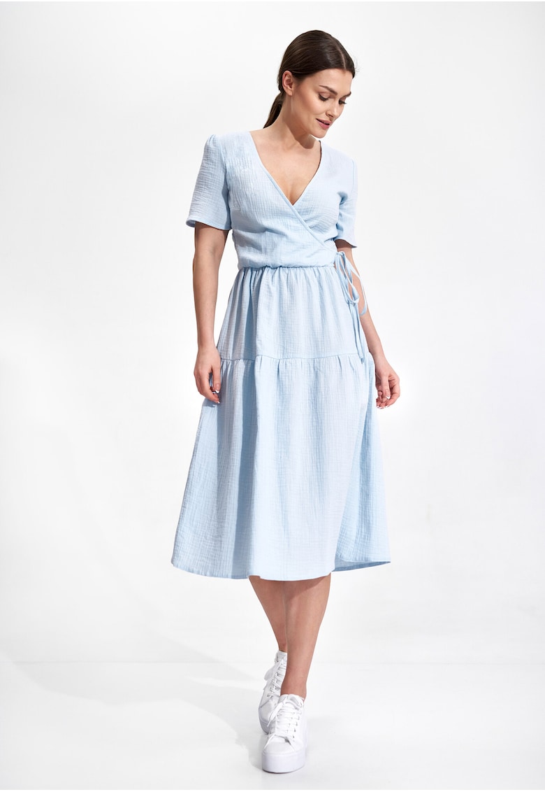 Rochie midi  M872 - bumbac 100% - albastru deschis - croiala confortabila