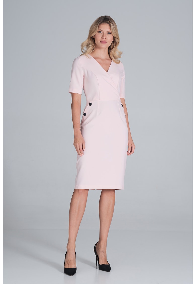 Rochie creion -  M851 - roz - poliester - maneca scurta