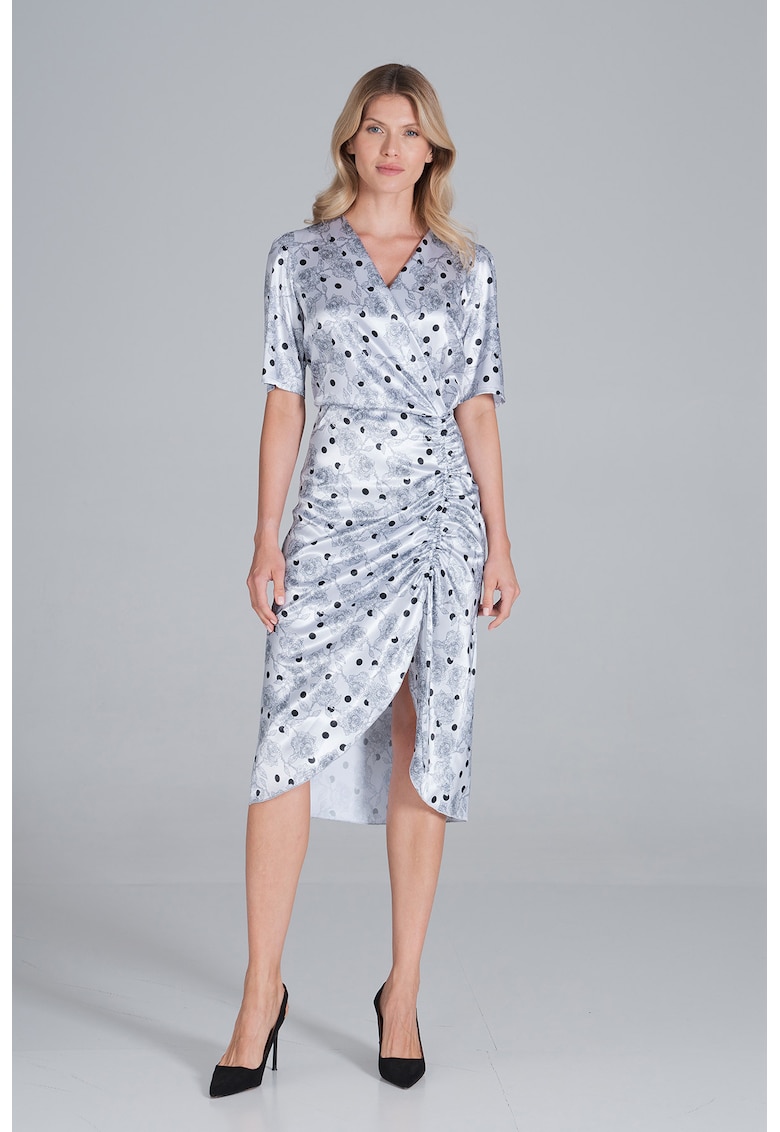 Rochie  eleganta - poliester - cu volane - gri -