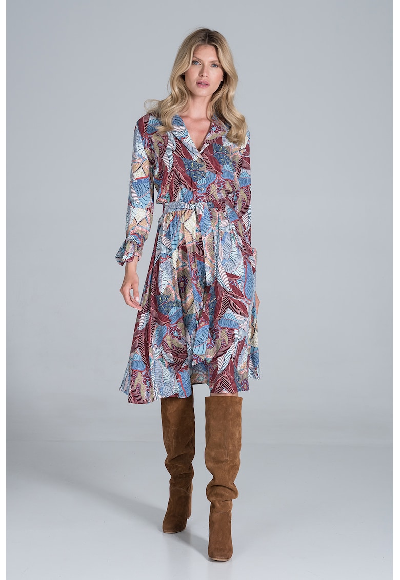 Rochie  M838 - midi - cu imprimeu floral - viscoza - multicolor