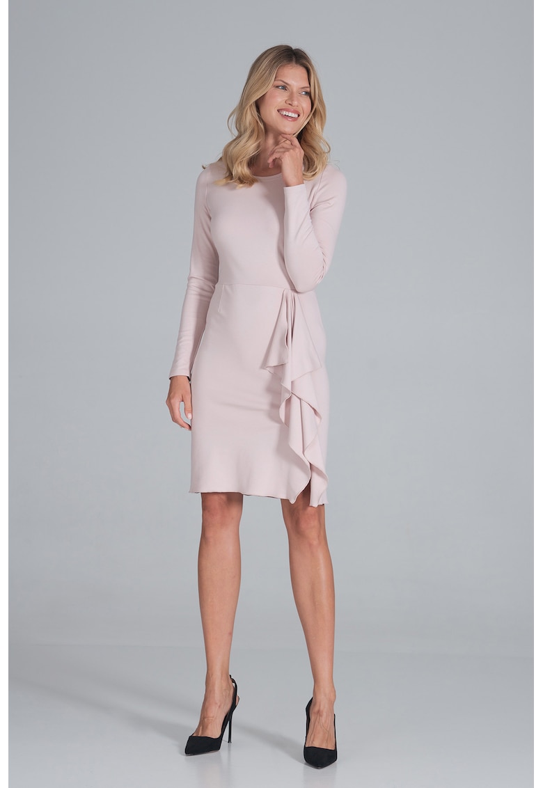 Rochie  roz - viscoza - cu fanta si volan