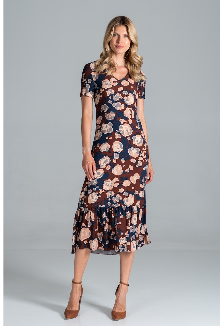 Rochie midi  colorata - cu model - maneci scurte - vara - viscoza