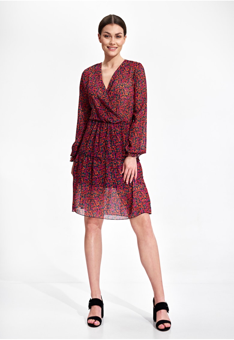 Rochie  M859 - cu maneci lungi - poliester - multicolor