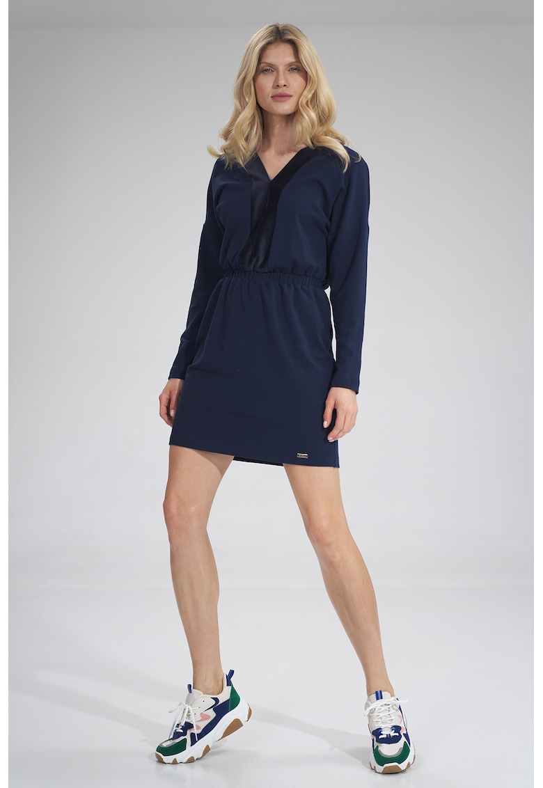 Rochie  M753 - bleumarin - bumbac - maneca lunga -