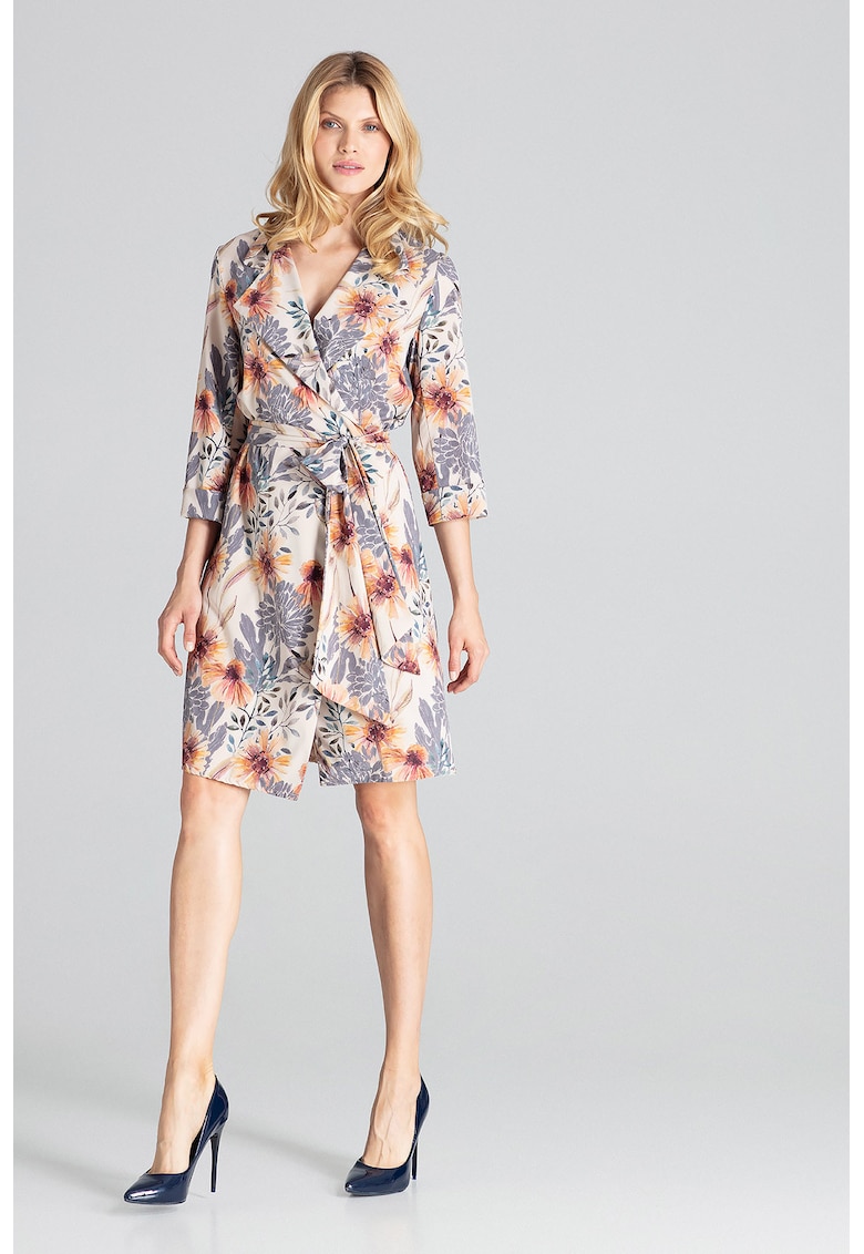Rochie  M680 - imprimeu floral - multicolor - midi - poliester