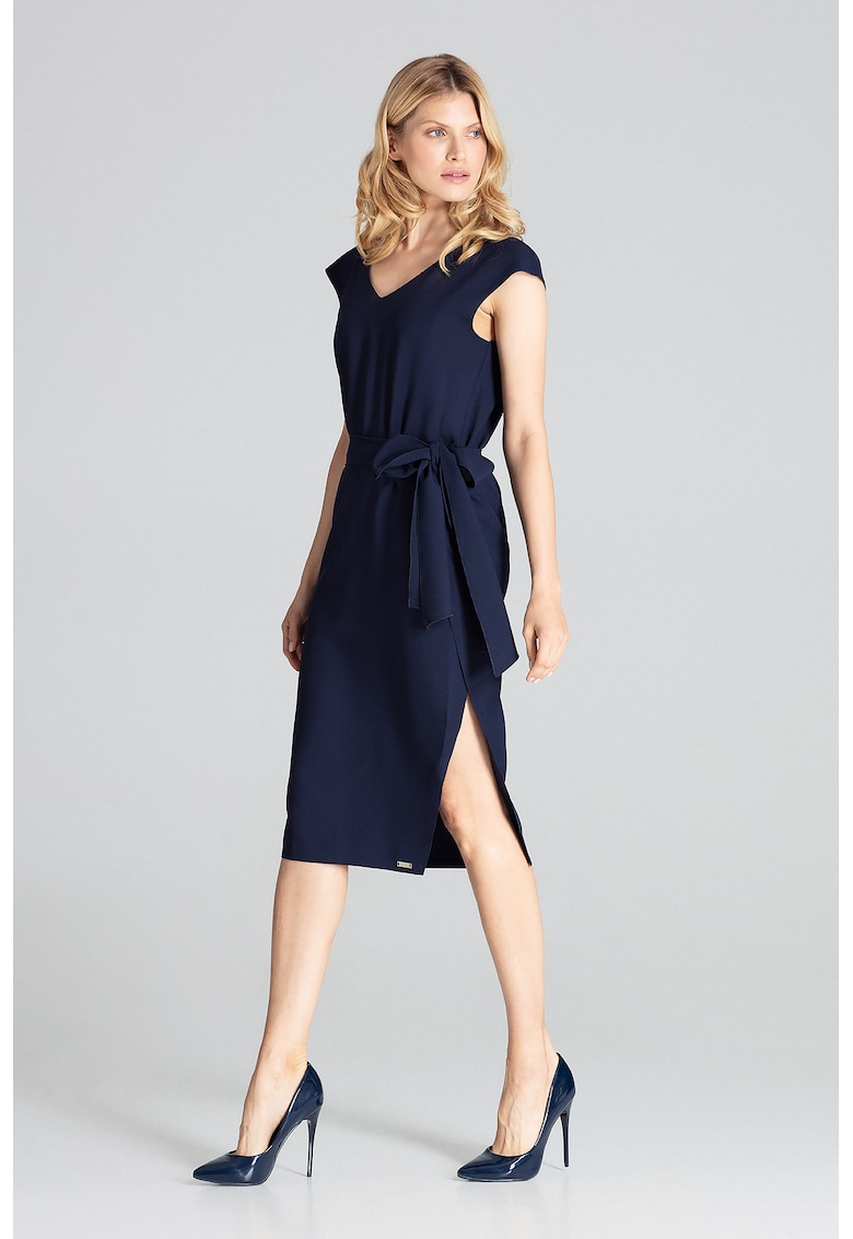 Rochie  eleganta - bleumarin - cu fundita - poliester
