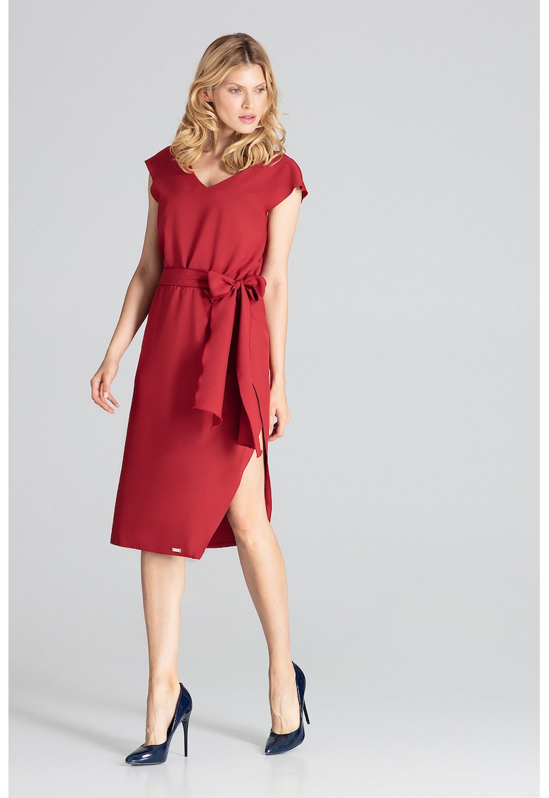 Rochie  eleganta - visiniu - cu fundita - poliester