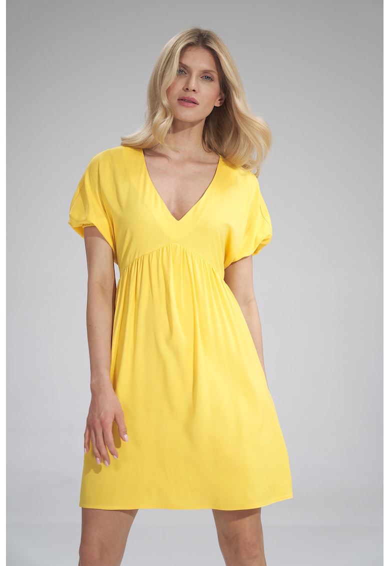 Rochie mini -  galben - decolteu in V - rochie de vara - viscoza