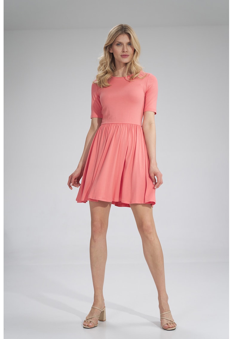 Rochie de vara -  maneca scurta - culoare coral - viscoza