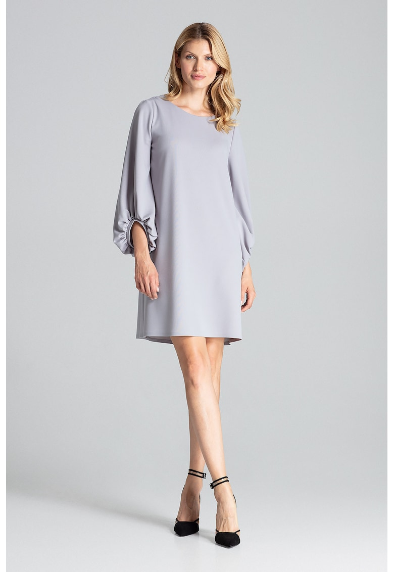 Rochie  M693 - gri - maneci bufante - poliester-elastan
