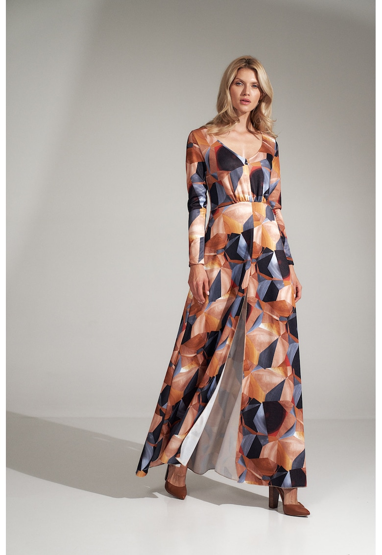 Rochie lunga  eleganta - model geometric - culoare unica - poliester