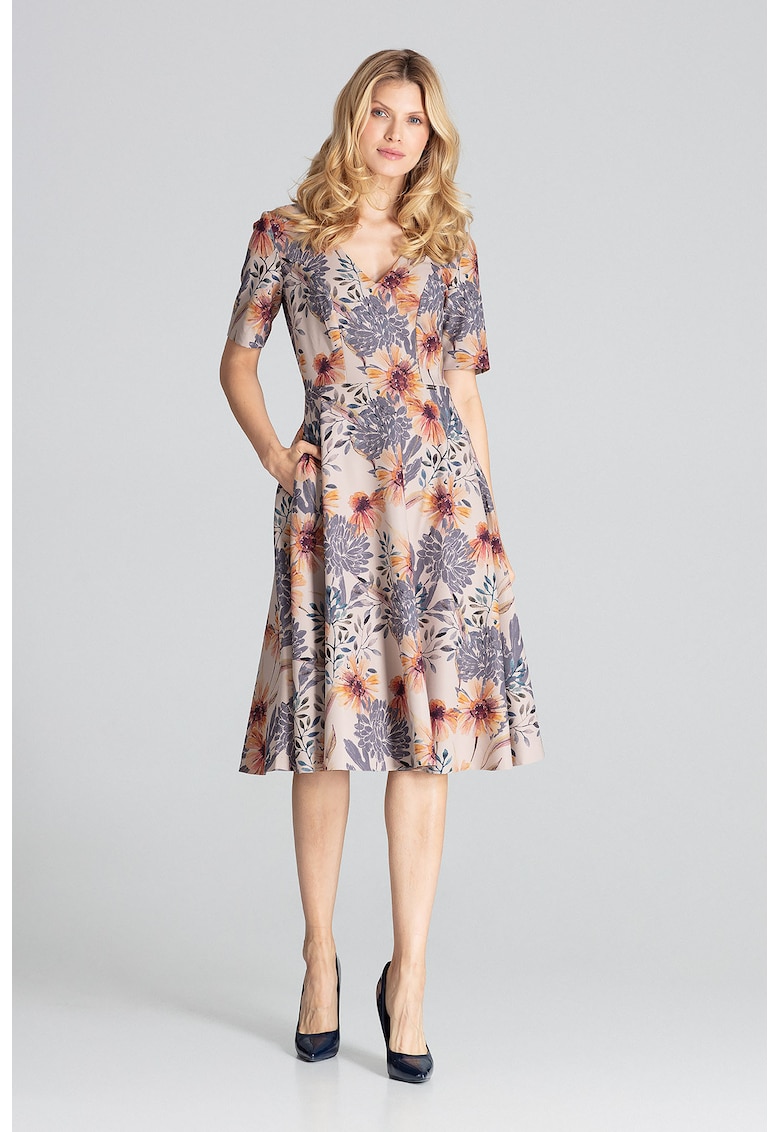 Rochie midi  model M673 - floral - multicolor - poliester 100%