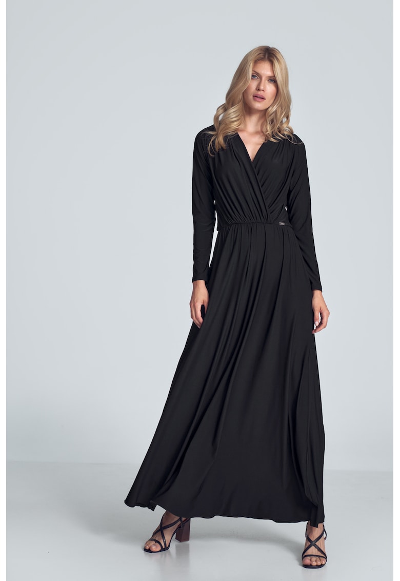 Rochie maxi neagra  model M705 - maneci lungi - negru - poliester