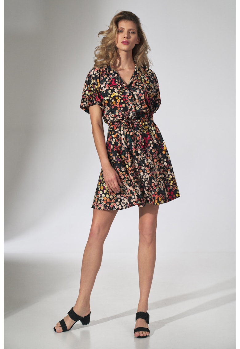 Rochie de vara -  M739 - florala - maneca scurta - poliester - multicolor